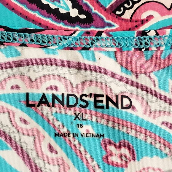 Lands End Womens Artsy Paisley Rash Guard Top Size XL Blue Summer Beach Swim - Picture 4 of 9